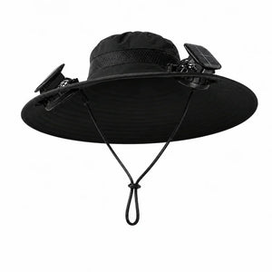 Nexora Plus solar cooling hat in midnight black with dual fans and solar panel