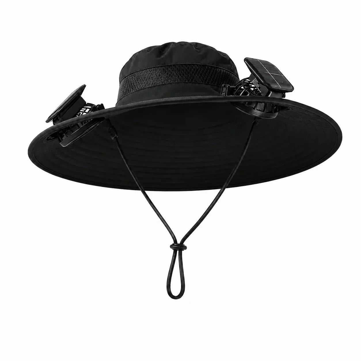 Nexora Plus solar cooling hat in midnight black with dual fans and solar panel