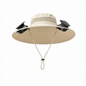 Nexora Plus solar cooling hat in sand with dual fans and solar panel